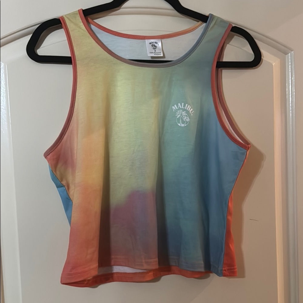 Malibu Rum Spirits Blue Orange Pink Sleeveless Crop Tank Top M